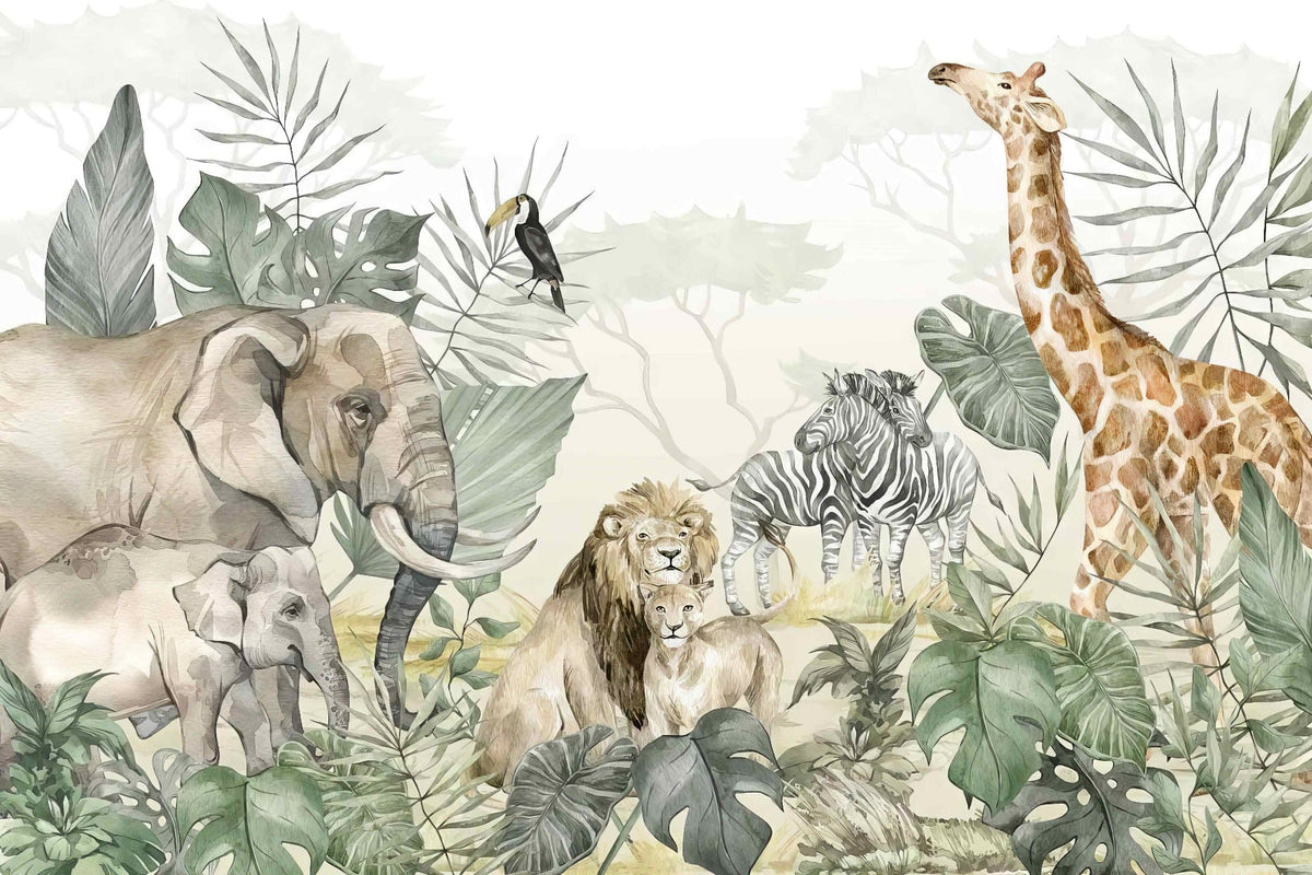 Tropical Wildlife Wall Mural in your room — zoomed