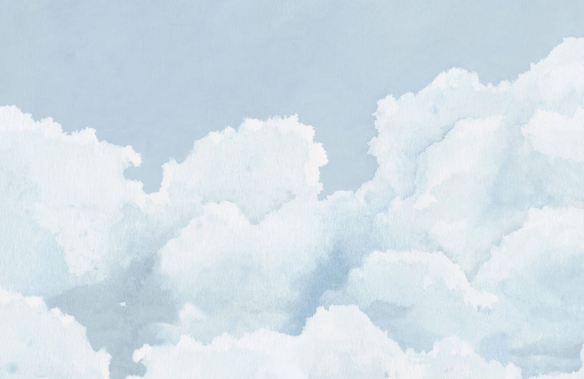 Light Blue Sky Watercolour Wallpaper in your room — zoomed