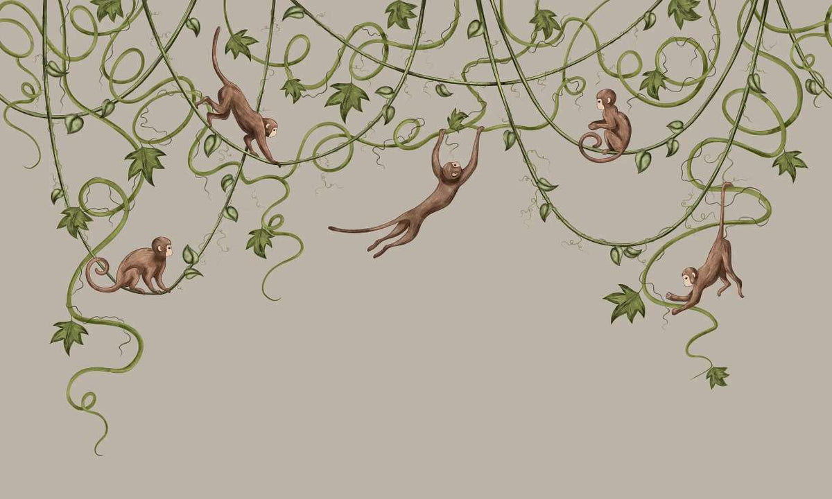 Joyful Monkey Nursery Wallpaper