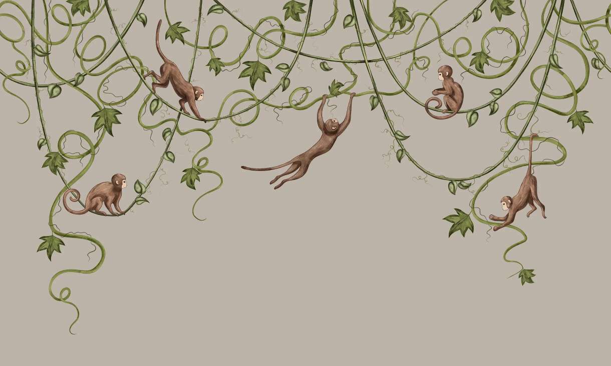 Joyful Monkey Nursery Wallpaper