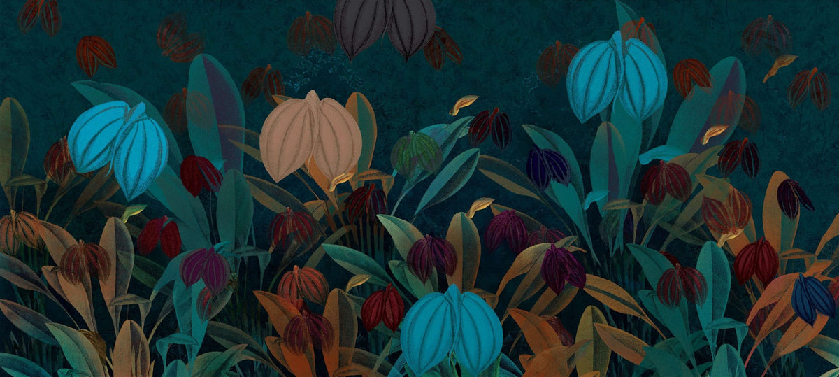 Colourful Botanical Wallpaper Mural in your room — zoomed