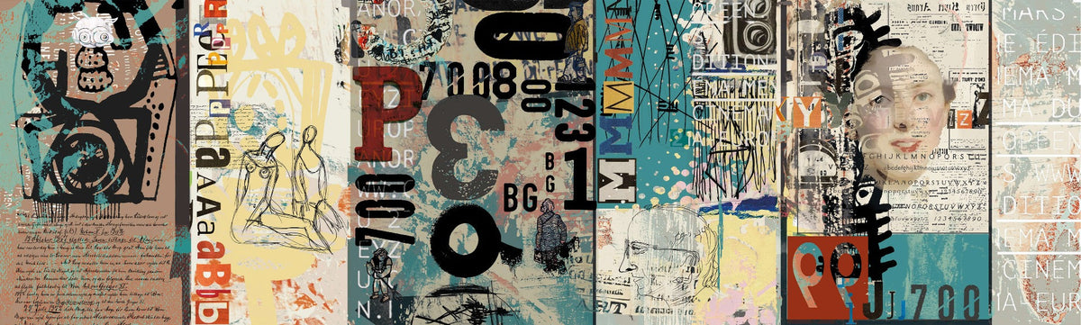 Retro Collage Wallpaper Mural in your room — zoomed