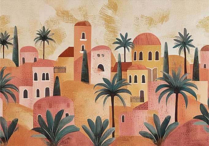 Terracotta House Wall Mural in your room — zoomed