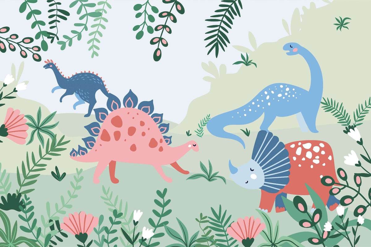 Kids Dinosaur Wallpaper Mural in your room — zoomed