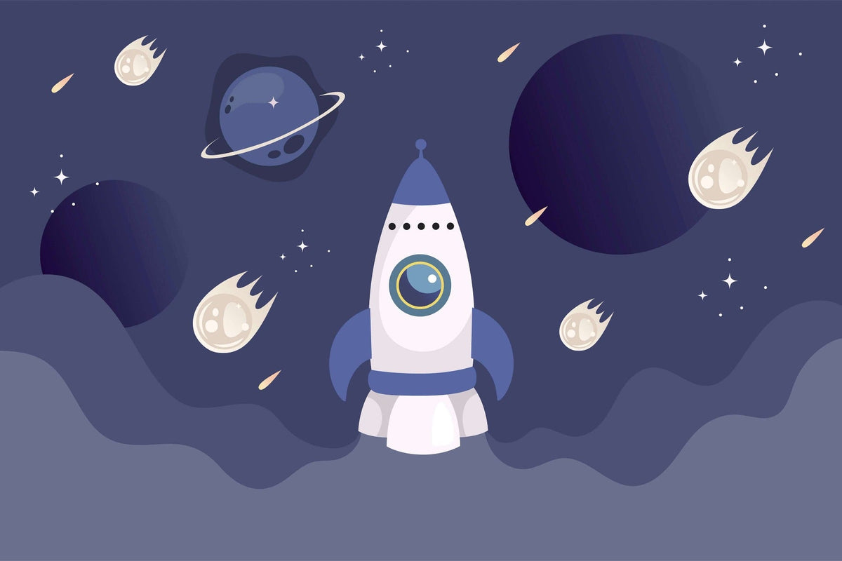 Kids Spaceship Wallpaper Mural in your room — zoomed