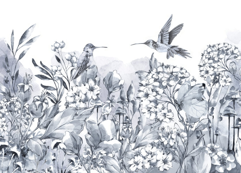 Hummingbird Garden Wall Mural in your room — zoomed