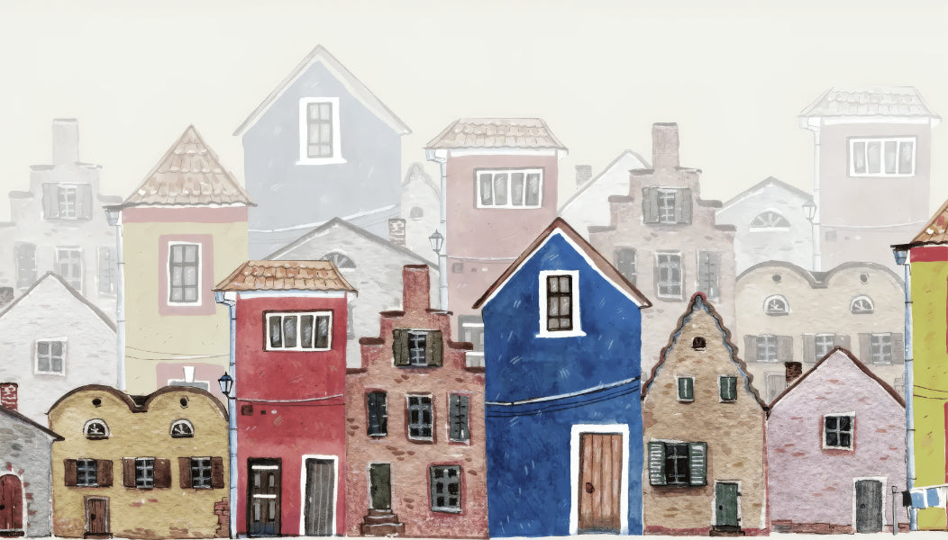 Watercolor Houses Wall Mural