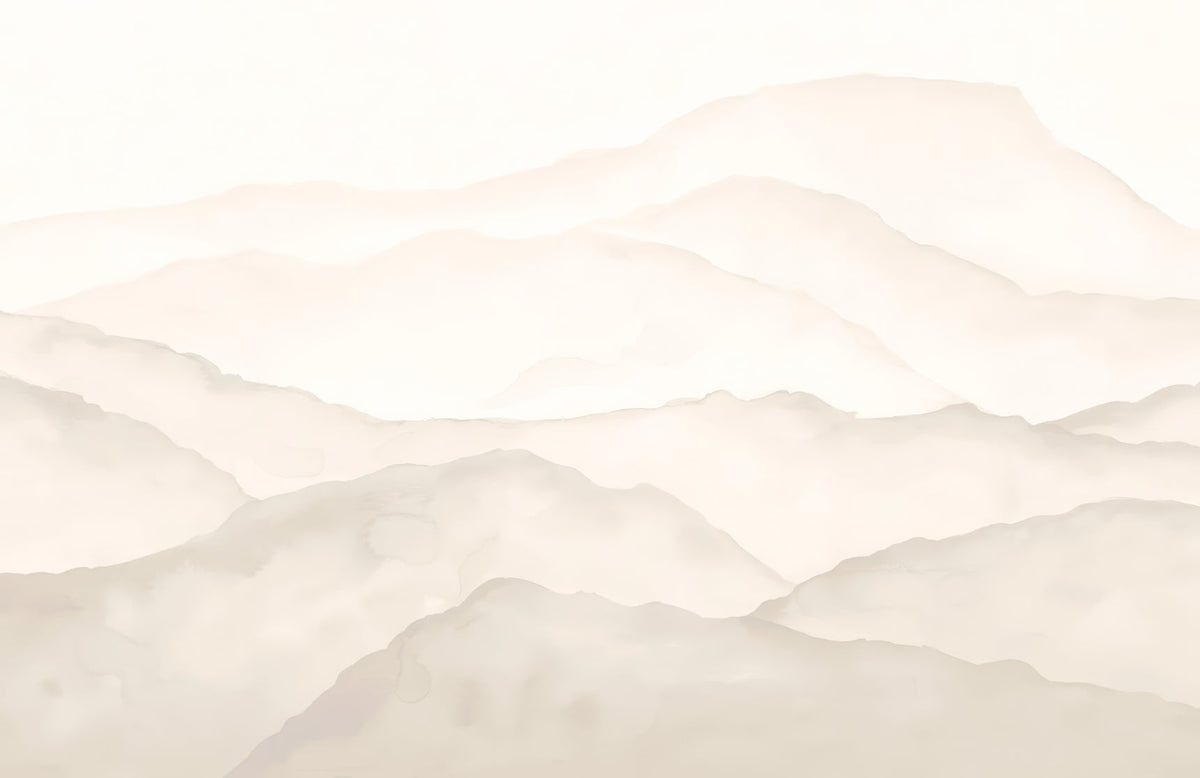 Beige Watercolour Mountains Wall Mural in your room — zoomed