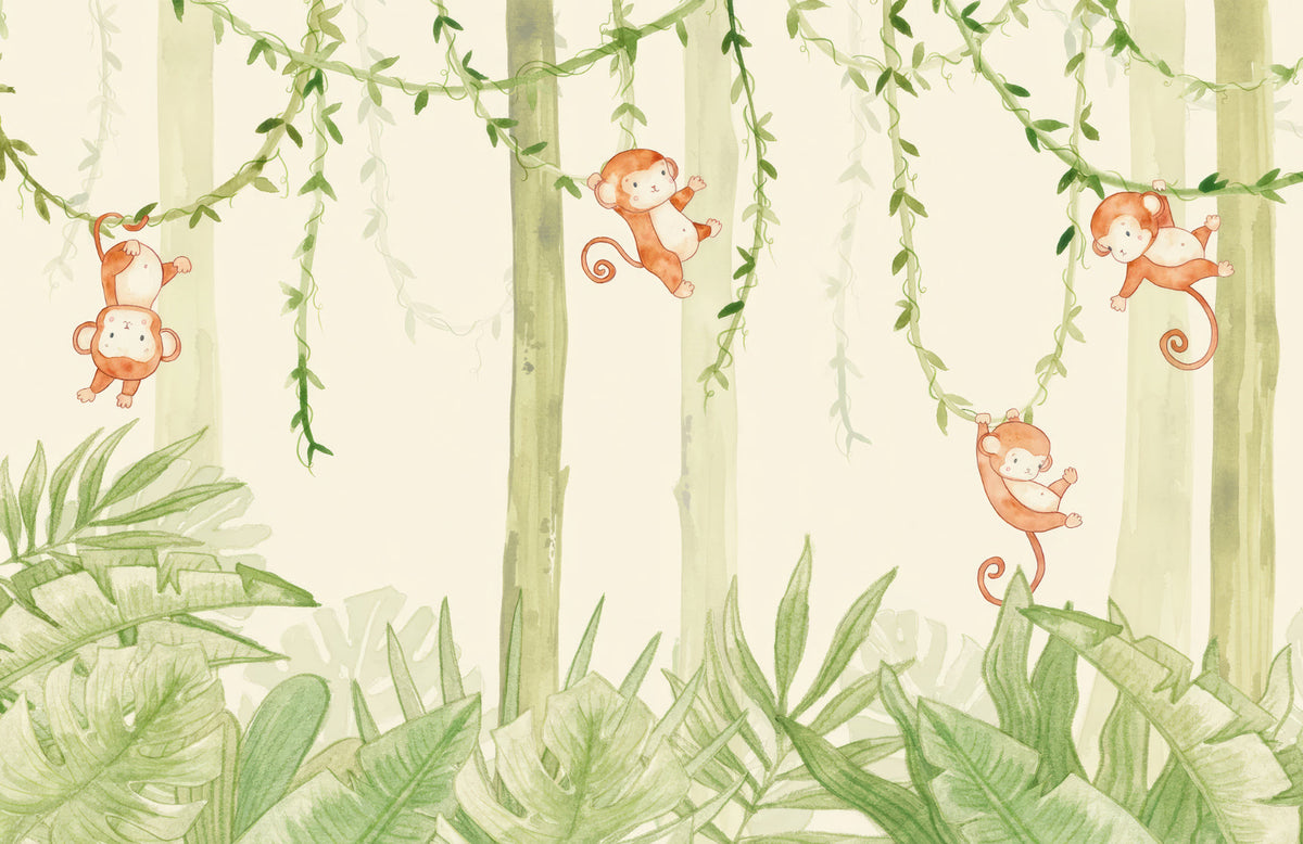 Swinging Monkey Wallpaper Mural in your room — zoomed
