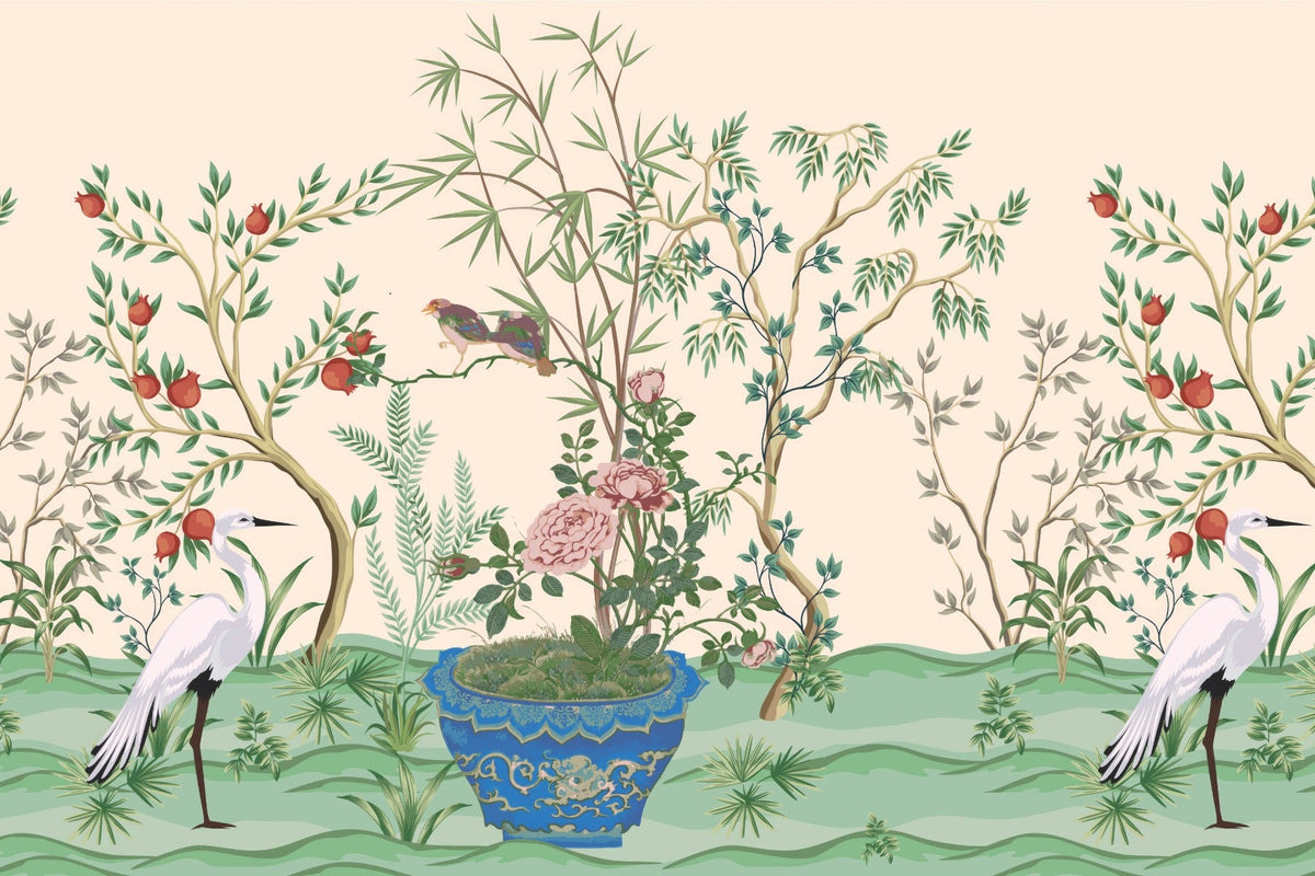 Chinese Garden Wallpaper Mural in your room — zoomed
