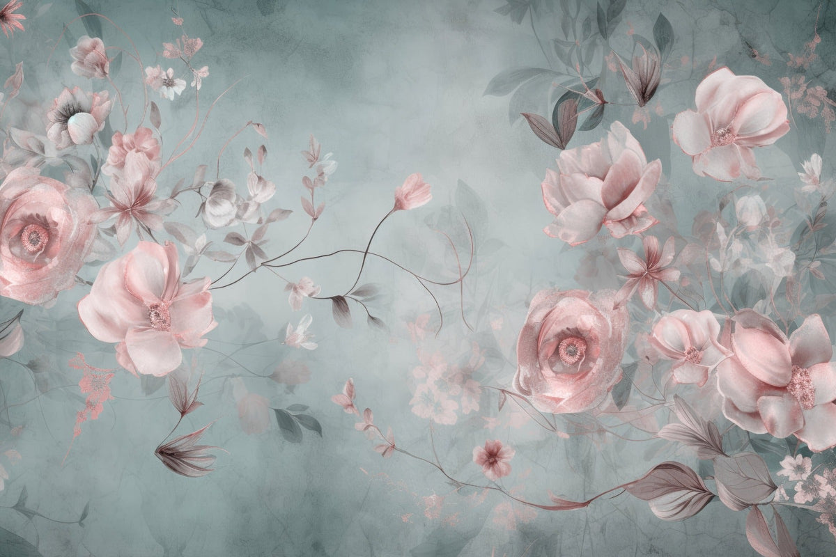 Delicate Blooming Pink Flower Mural in your room — zoomed