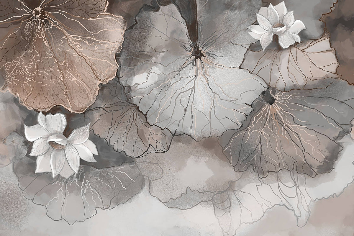 Lotus Leaf Symphony Peach Mural in your room — zoomed