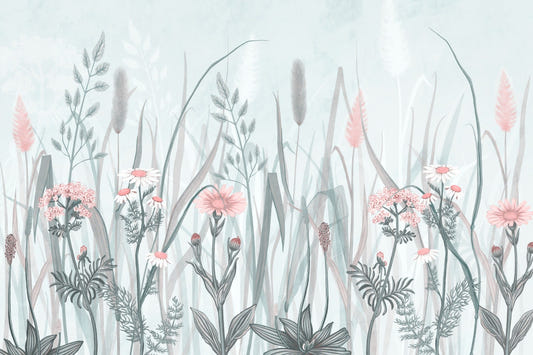 Ornate Painted Floral Pink Mural