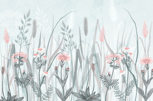 Ornate Painted Floral Pink Mural