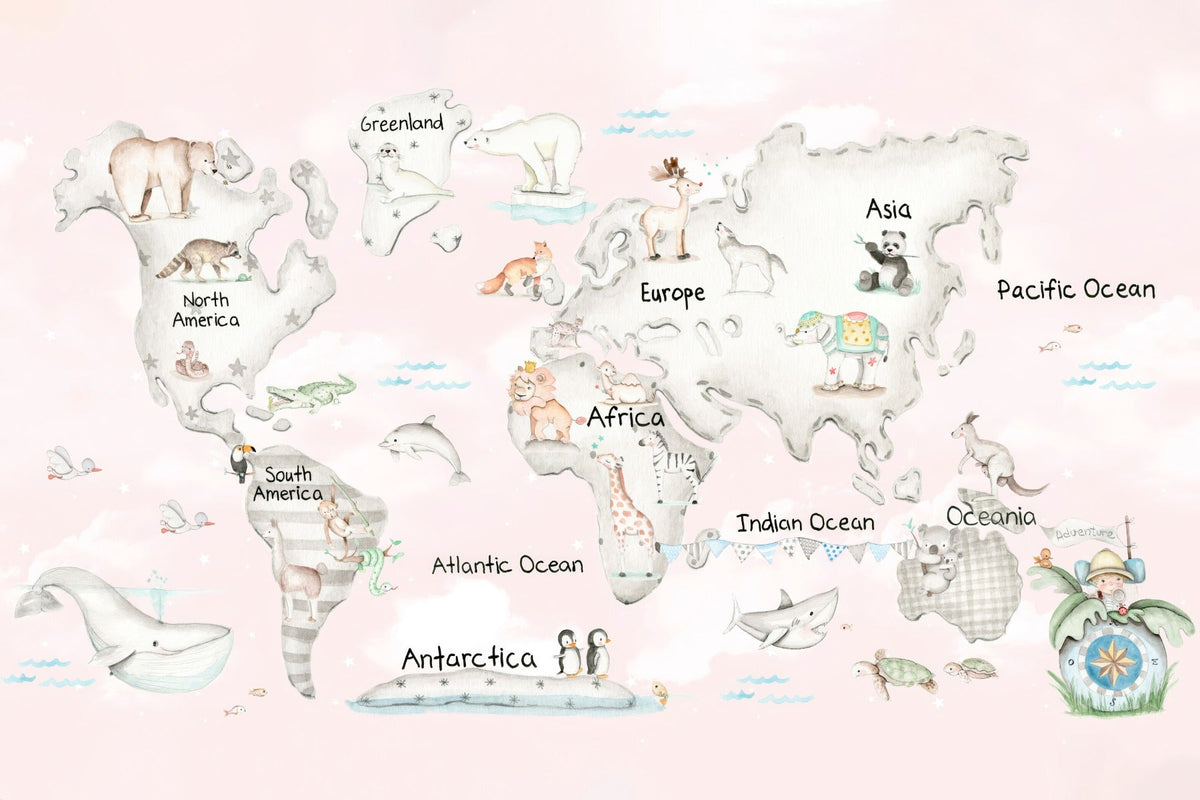Cuddly Creatures Atlas Mural in your room — zoomed