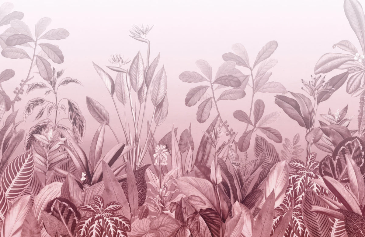 Pink Tropical Jungle Wall Mural in your room — zoomed