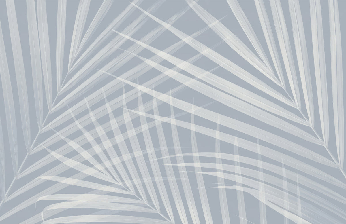 Light Blue Palm Leaves Mural in your room — zoomed