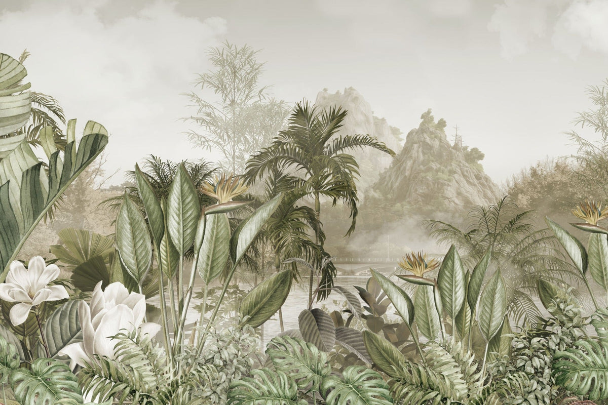 Ethereal Jungle Panorama Mural in your room — zoomed