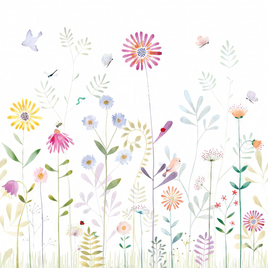 Bloom and Bird Wallpaper Mural in your room — zoomed