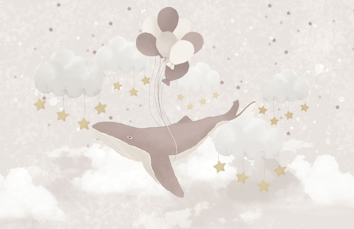 Whale Sky Parade Wall Mural in your room — zoomed