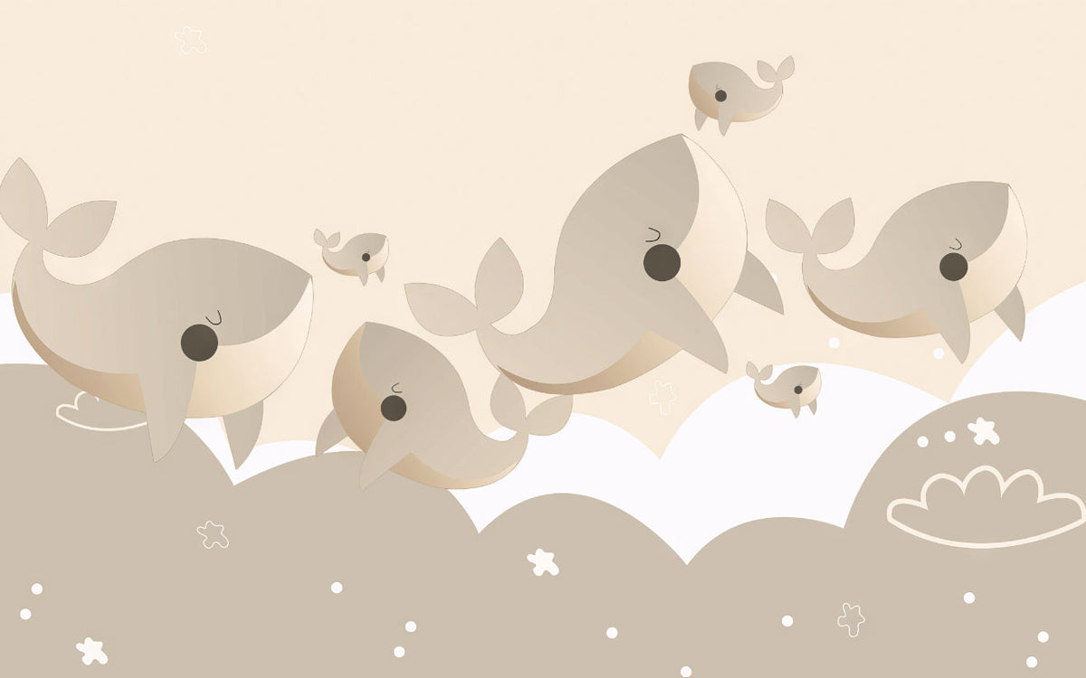 Cuddly Cetaceans Wall Mural in your room — zoomed