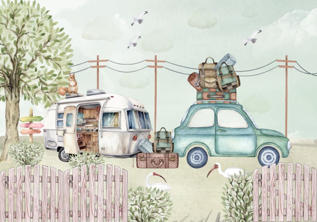 Pastoral Caravanning Scene Mural in your room — zoomed