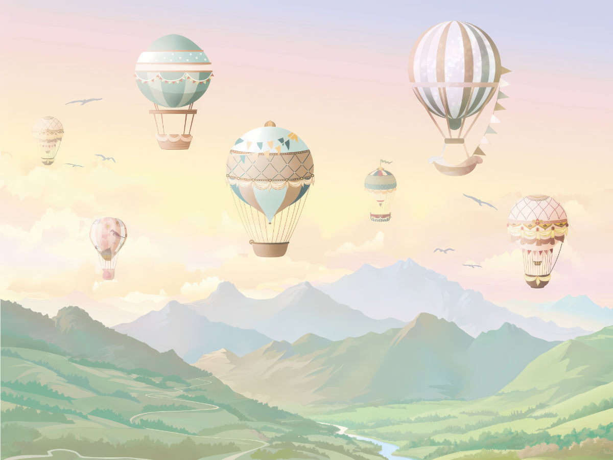 Watercolor Hot Air Balloons Wallpaper in your room — zoomed