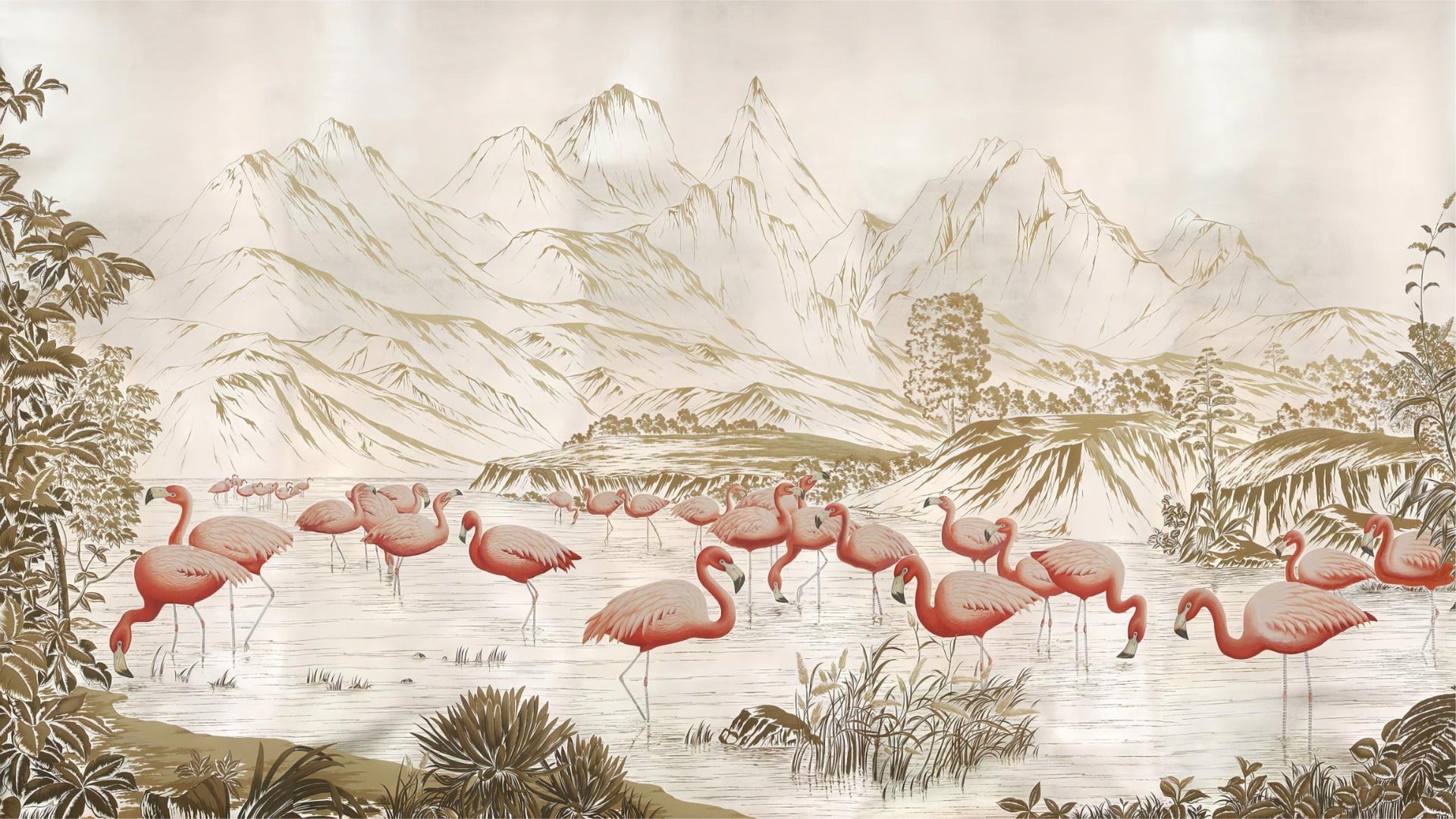 Flamingo Lake Landscape Mural