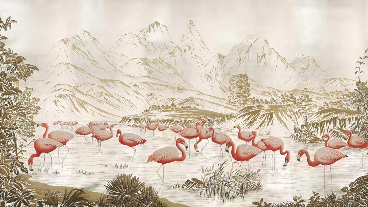 Flamingo Lake Landscape Mural in your room — zoomed