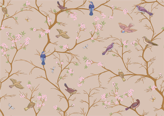 Beige Chinoiserie Wallpaper Mural
