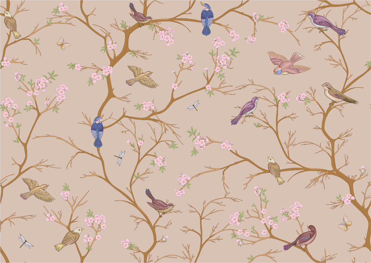 Beige Chinoiserie Wallpaper Mural