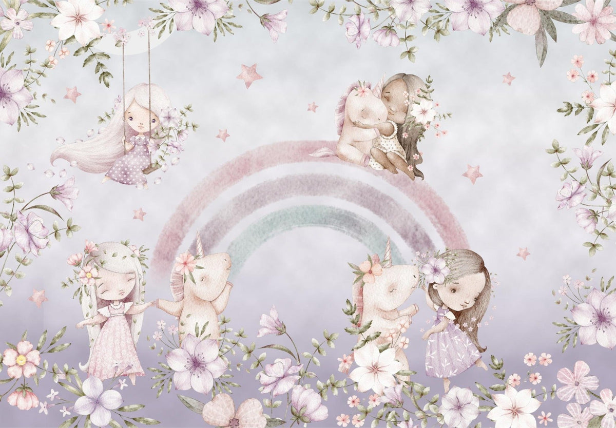 Whimsical Rainbow Wall Mural in your room — zoomed
