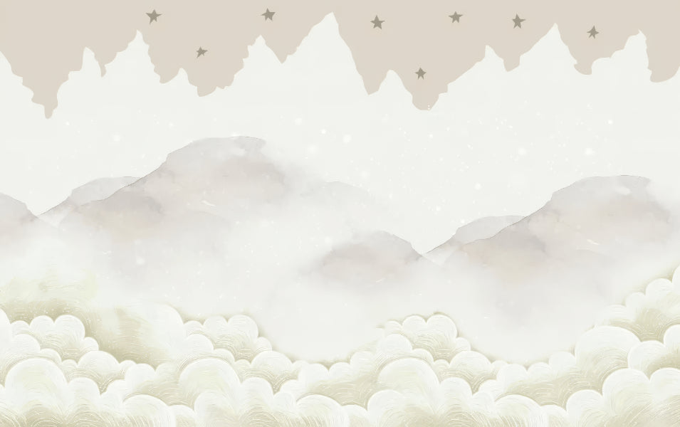 Serene Mountain Peaks Mural in your room — zoomed