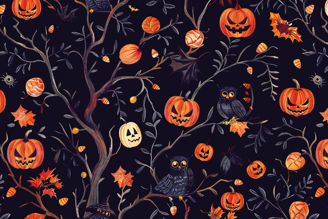 Halloween Pumpkins Owls Wallpaper Mural