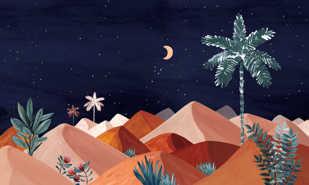 Night Time Oasis Wall Mural in your room — zoomed