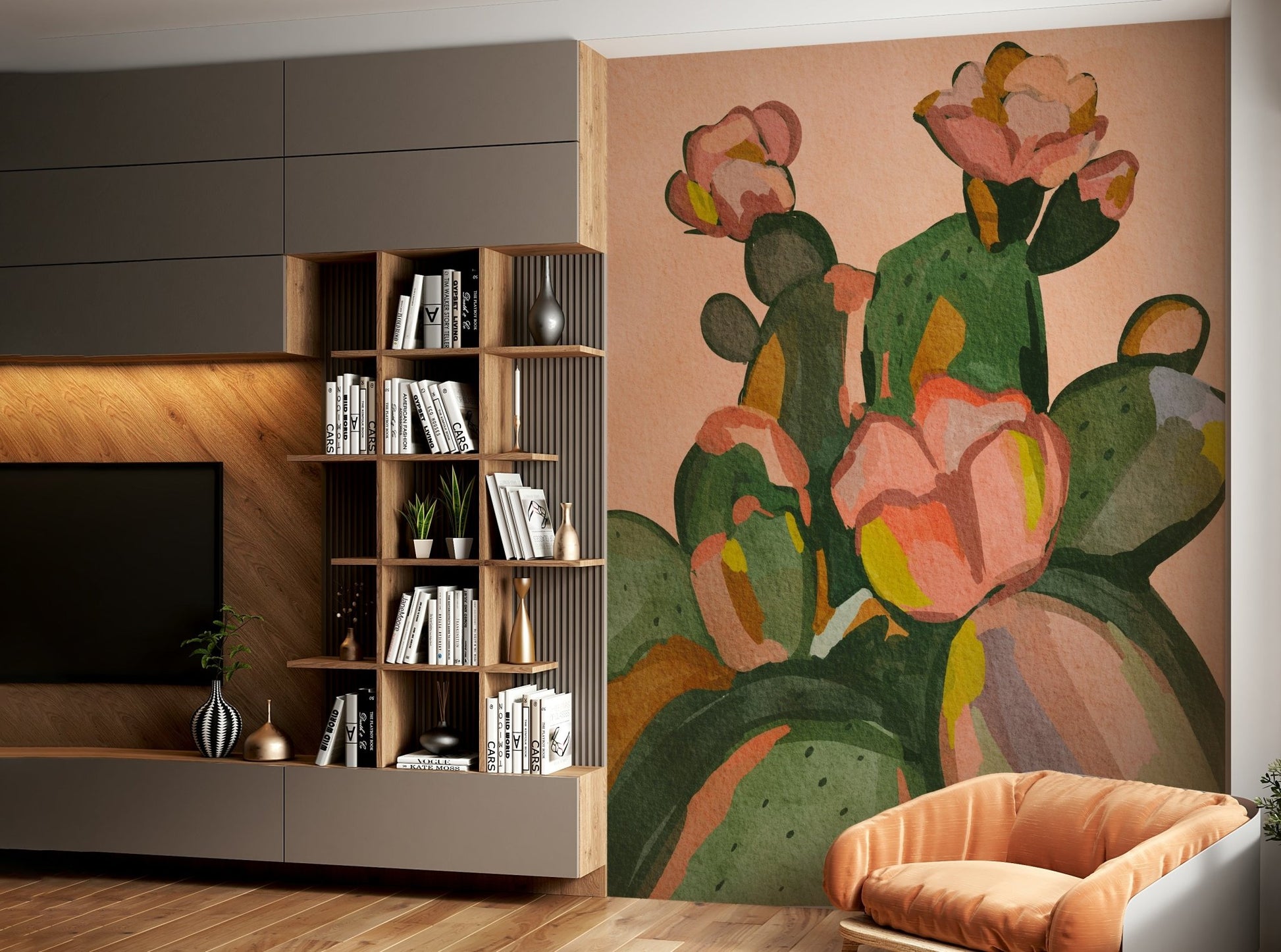 Creative space with modern botanical wall mural

