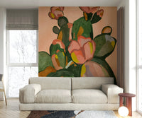 Wall mural featuring stylized cactus blossoms

