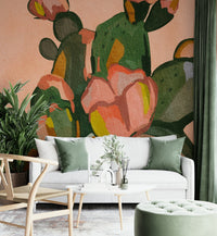 Close-up of cactus blossom mural wallpaper texture


