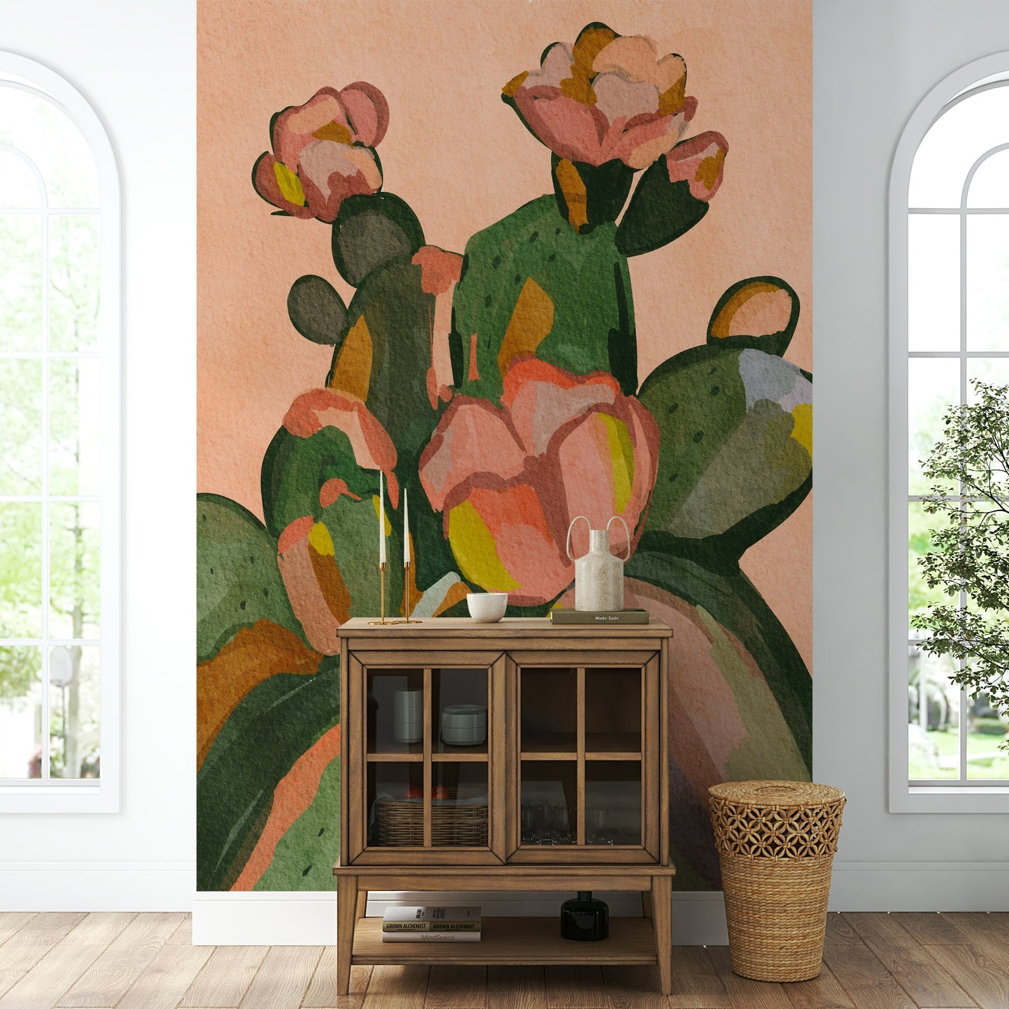 Easy-install cactus blossom abstract wall mural

