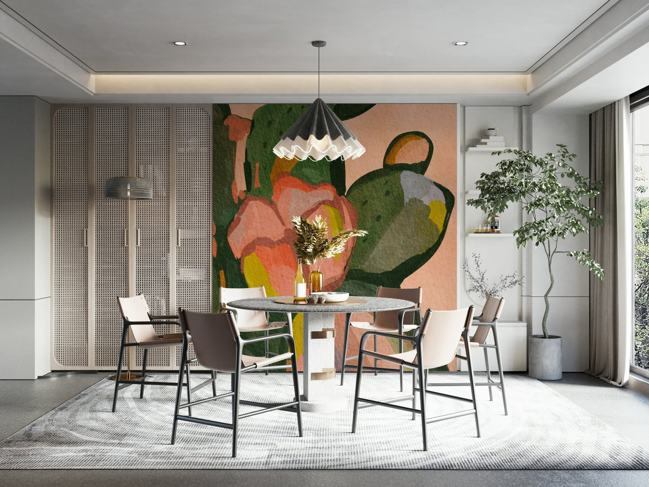 Cactus Blossom Abstract wall mural on living room wall

