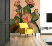 Bedroom decorated with cactus blossom mural

