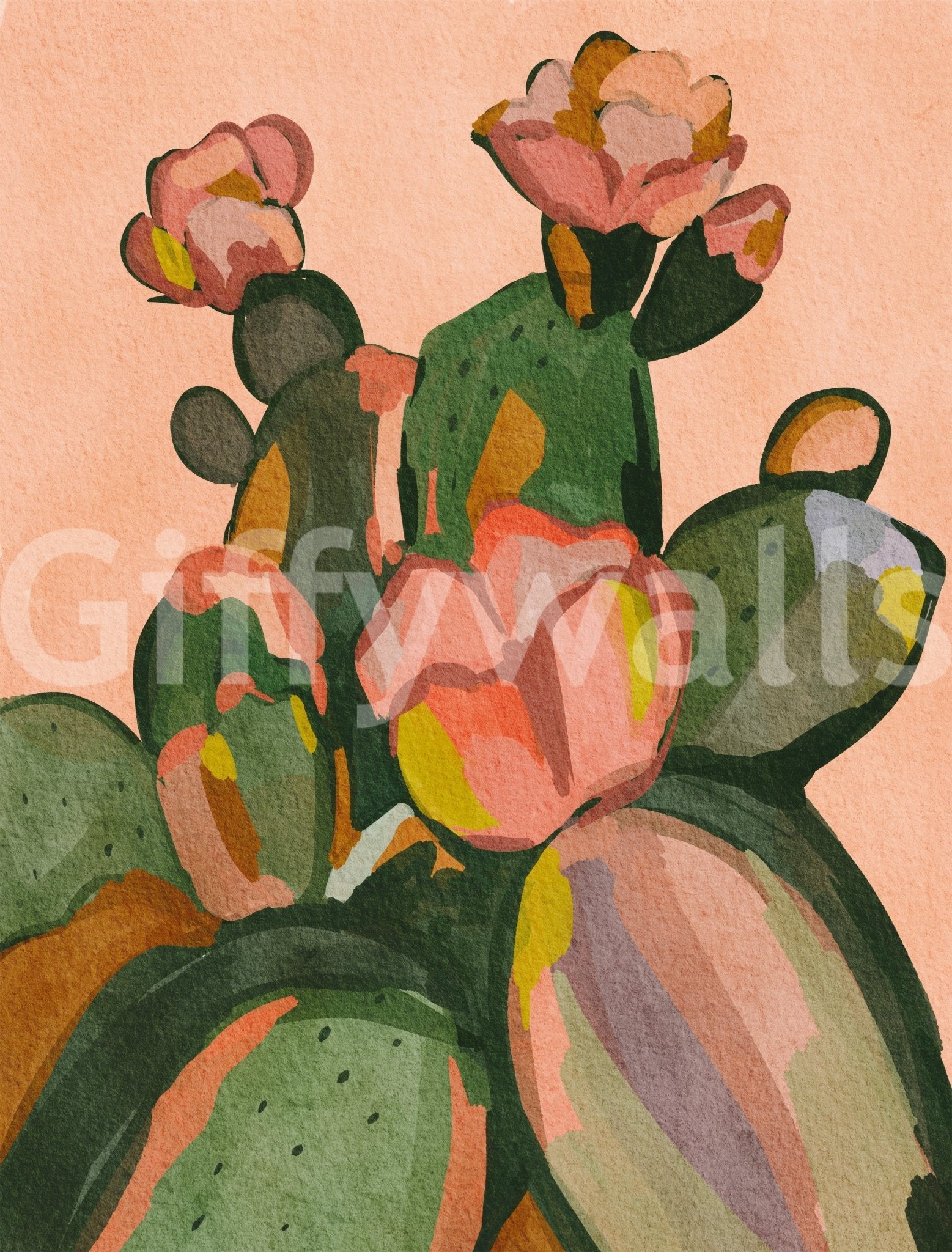 Artistic wallpaper mural for walls with cactus design

