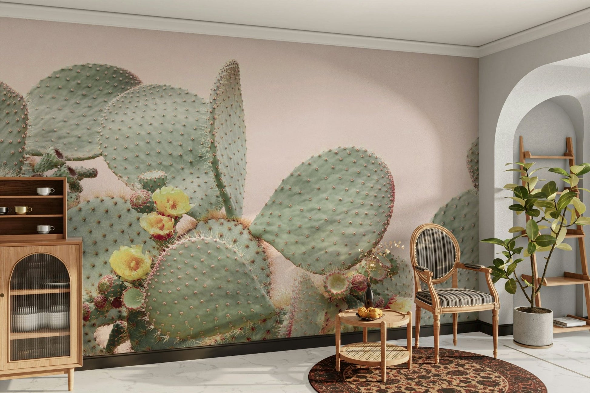 Cactus flowers wall mural in a tranquil setting


