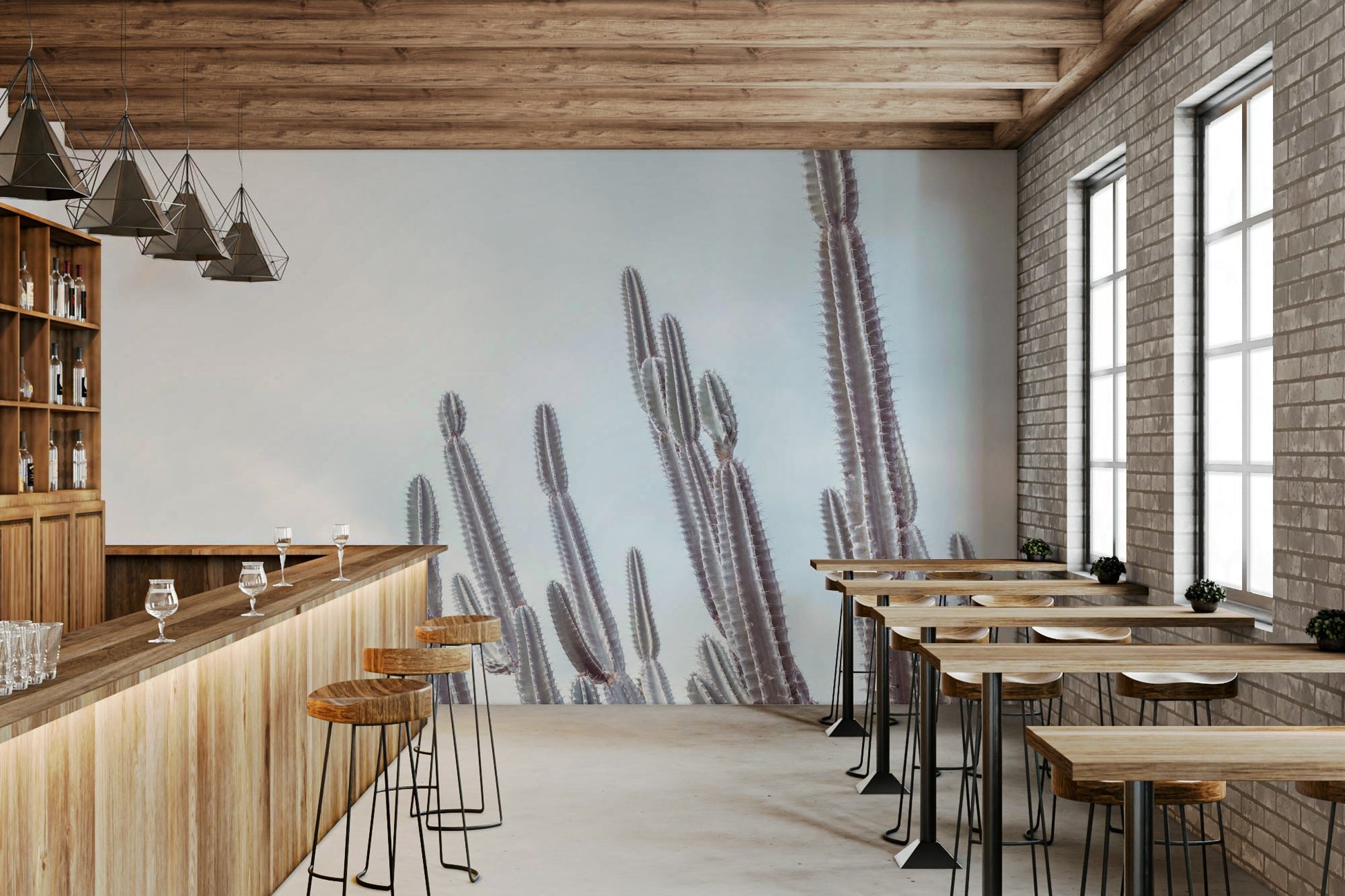 The design features various types of cacti.

