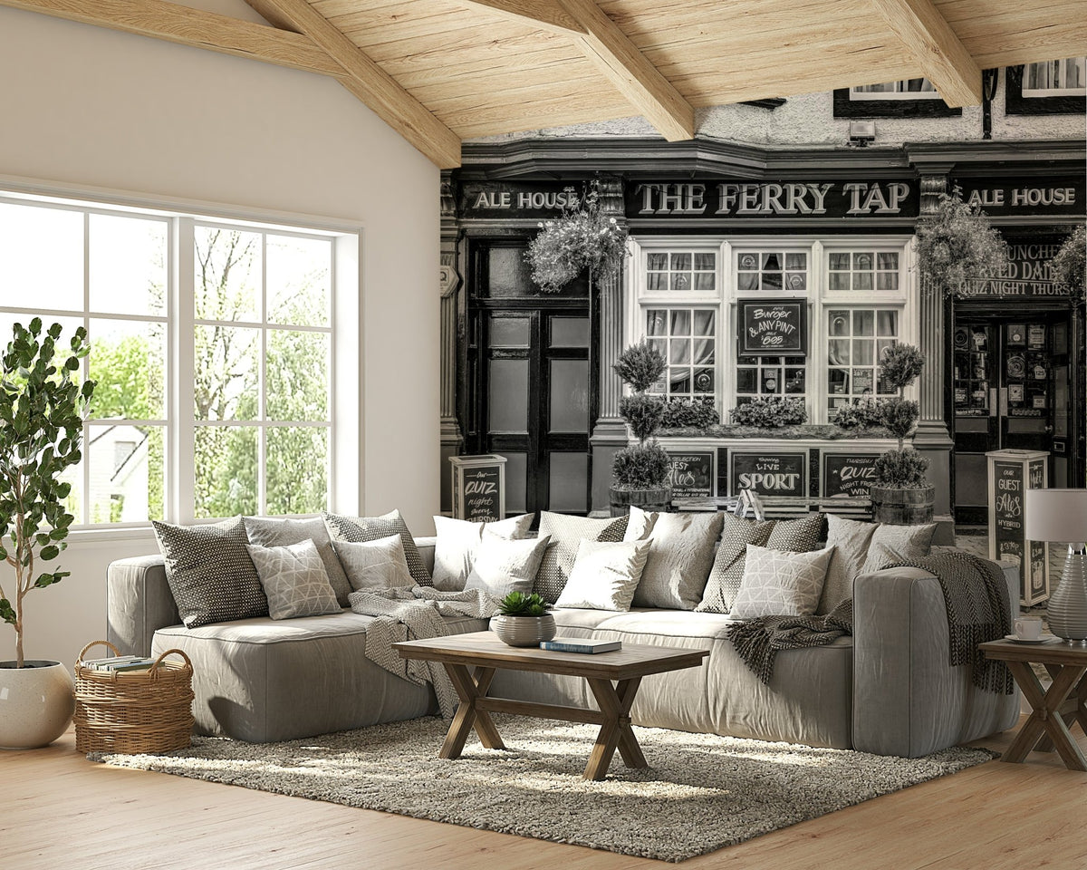 A peaceful wall mural of a cafe or pub storefront in South Queensferry. GD3855


