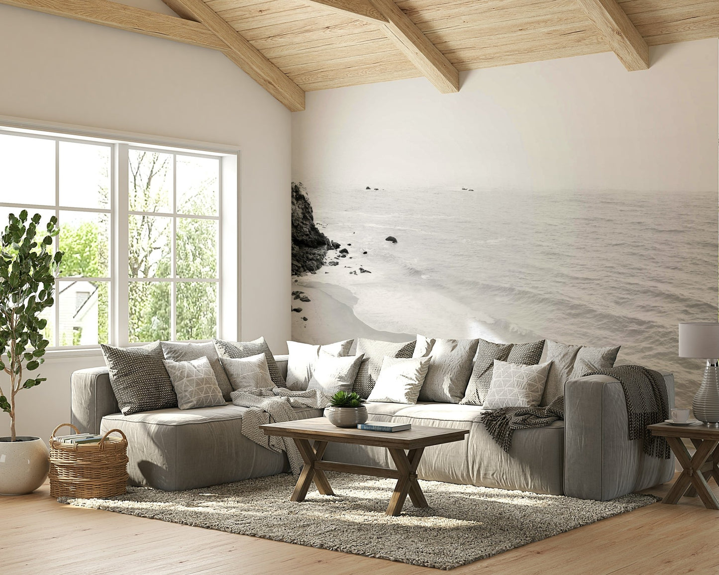 Scenic California beach in monochrome, BW wall mural.

