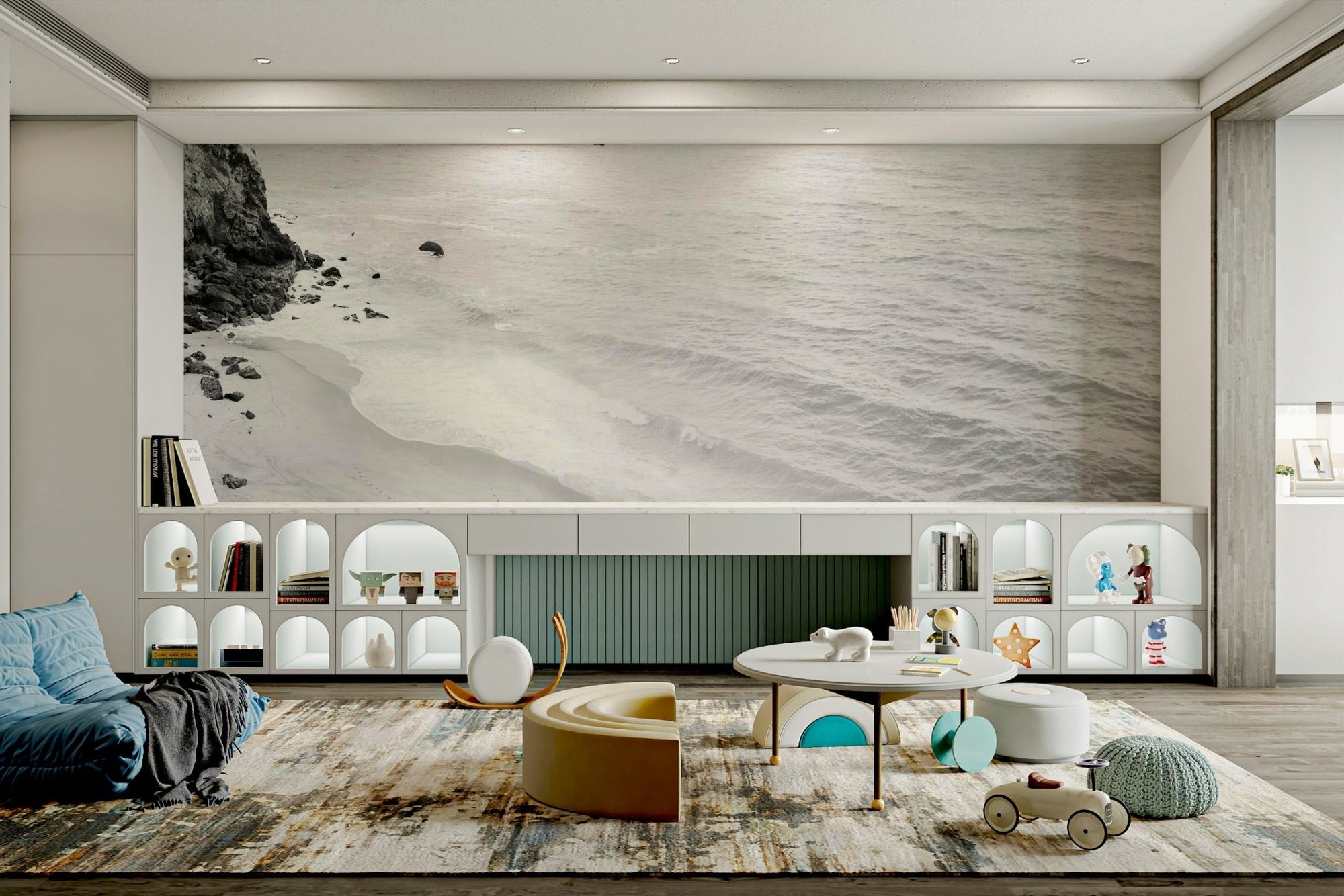 California Coast BW wall mural capturing serene waves., GD1940