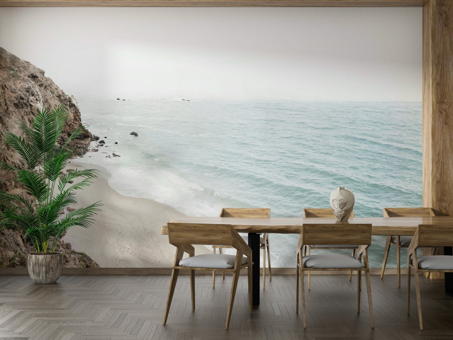 Breathtaking California Coastline mural with ocean waves.

