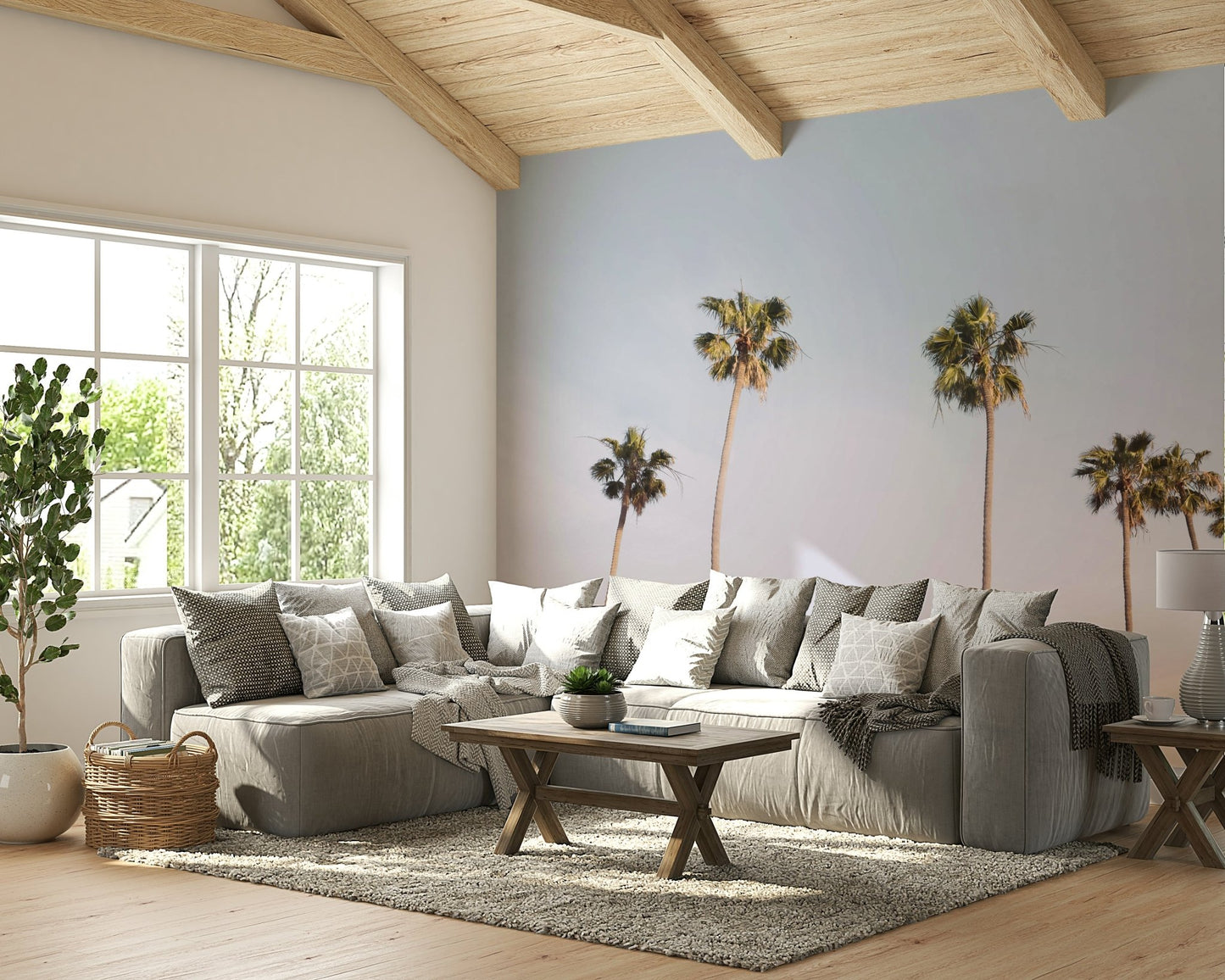 Peaceful California beach scene captured on the wall mural.

