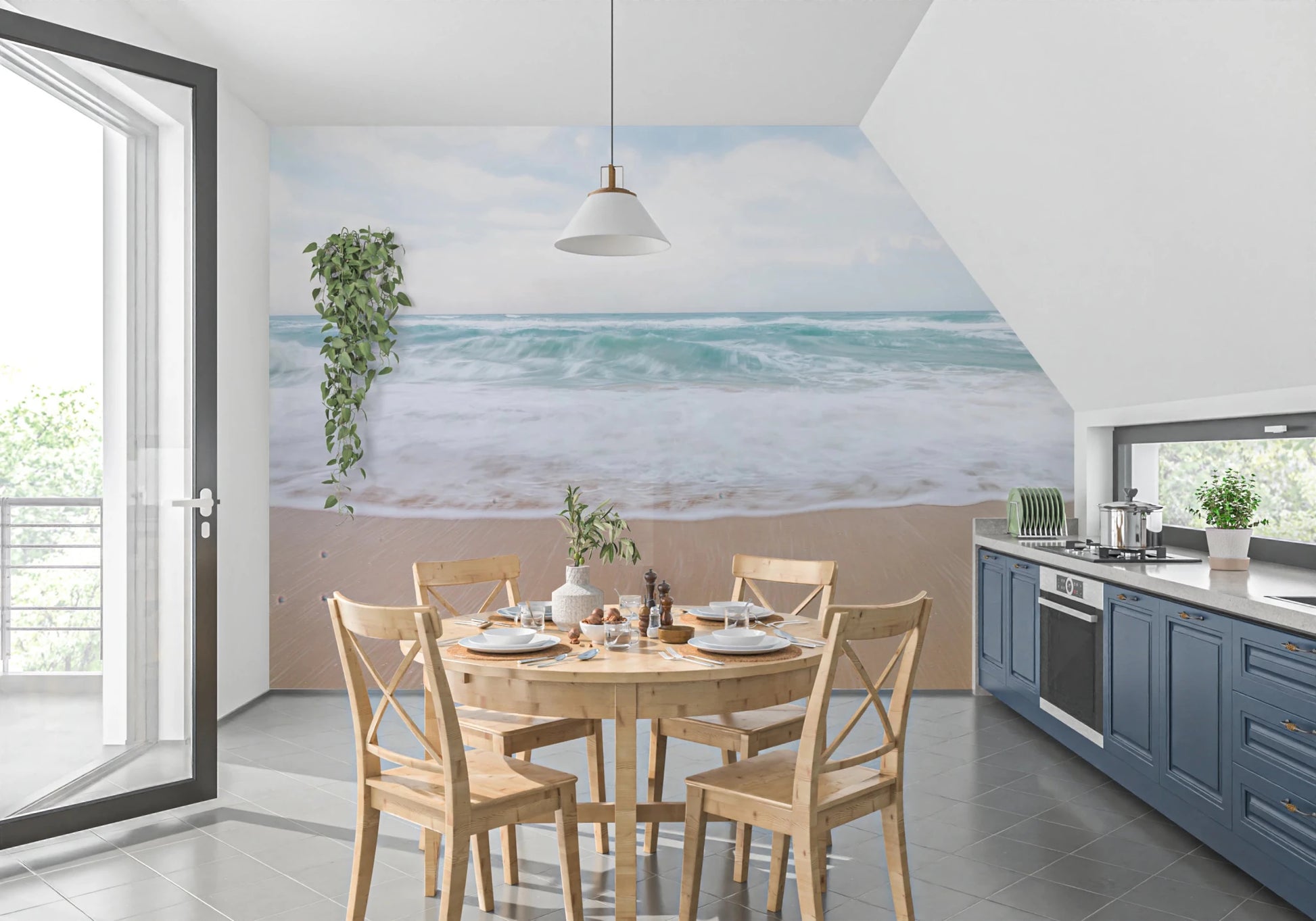 Ocean wave motion in Calm Coastal Scene wall mural scene, GD8748